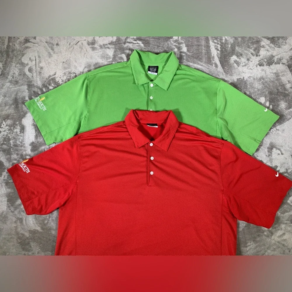 Nike Golf Polo Men’s XL‎ Bundle Lot Of 2 Green And Red Dri-Fit Embroidered